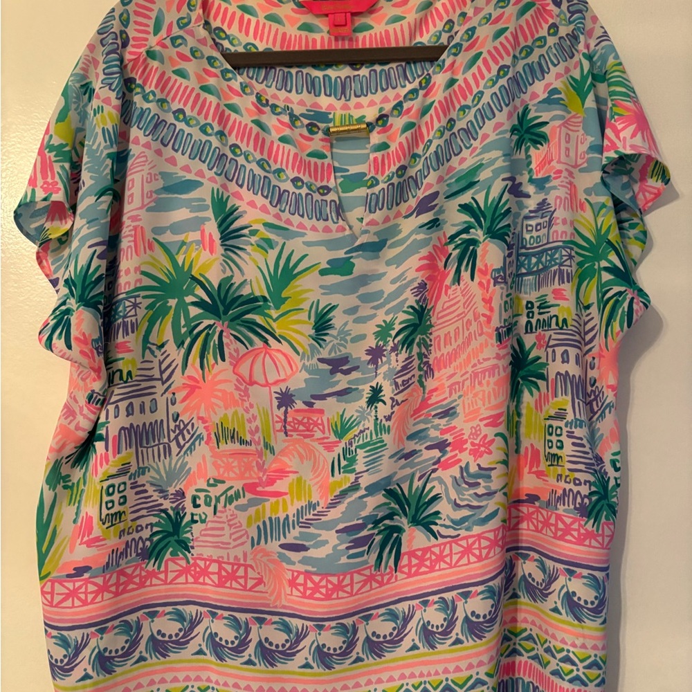 Lilly Pulitzer Multicolor Tropical Print Blouse EUC